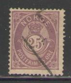 Norway Sc 45 1884 25 o post horn stamp used