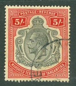 SG 106 Tanganyika 1927-31. 5/- carmine-red. Very fine used part CDS, leaves... 