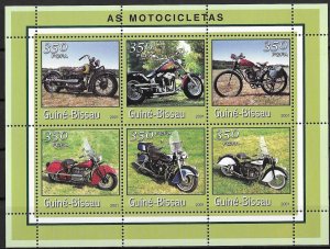 Guinea-Bissau MNH S/S Motorcycles 2001 6 Stamps