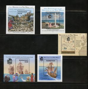 BAHAMAS DISCOVERY OF THE NEW WORLD COLUMBUS S/S  LOT OF FIVE  MINT NEVER HINGED