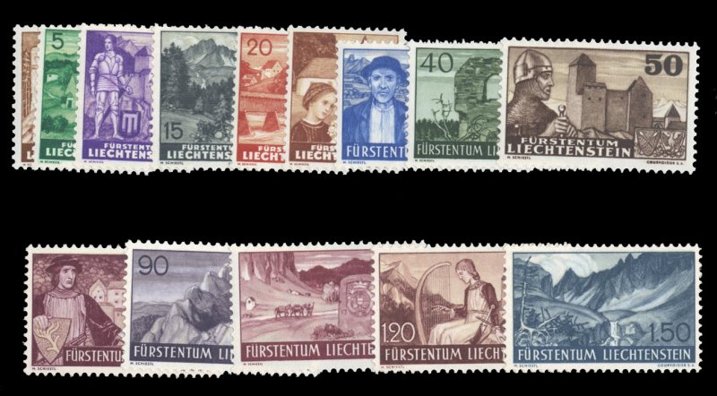 Liechtenstein #136-160 Cat$97, 1937-38 Views, complete set, never hinged