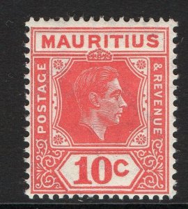 MAURITIUS SG256c 1942 10c PALE REDDISH-ROSE p15x14 MTD MINT