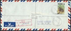 SOLOMON IS 1981 Registered cover GIZO to Honiara, CARD ISSUED..............12728