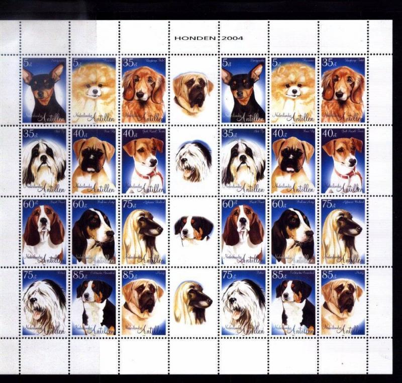 NETHERLAND ANTILLEN 2004 FAUNA DOGS FULL SHEET,2SETS WITH GUTTER YV 1447-58 MNH