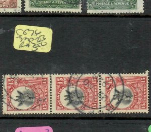 TANGANYIKA  (P2305B)  GIRAFFE  15C  STRIP OF 3      SG 76  MOROGORO   CDS   VFU