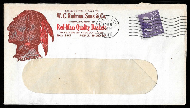 WCstamps: U.S. 1947 Red-Man Indian Advertising Cover