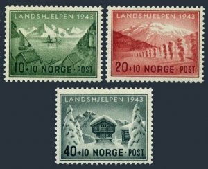 Norway B32-B34, hinged. 1944. Fishing Village, Drying Grain, Barn in Winter.