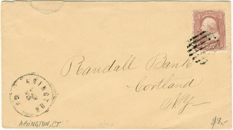 USA - ca.1860s - Sc.65 3c rose on cover used from ABINGTON, CT to CORTLAND,  NY