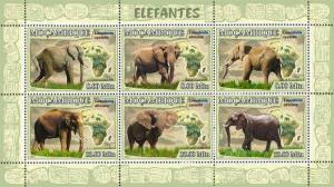 Mozambique - Elephants on Stamps - 6 Stamp  Sheet 13A-041