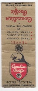 Canada Revenue 1/5¢ Excise Tax Matchbook CANADIAN PACIFIC HOTEL SYSTEM