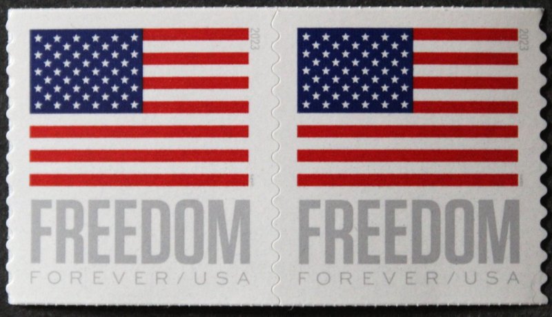 U.S.#5789A Flag & Freedom 63c FE Coil Pair, MNH. (BCA) Stamps Adjacent