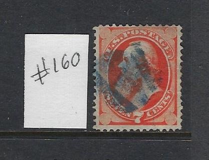 US #160  1873 STANTON  7 CENT (ORANGE VERMILION) - PERF 12- USED