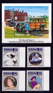 ST HELENA 1985 QUEEN MOTHERS 85th BIRTHDAY SET WITH S/S SCOTT 428-32