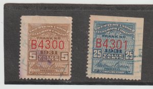 US Scott #16T-79-80 Used Revenue Telegraph Stamps 5 & 25ct issue 1931 Control #B