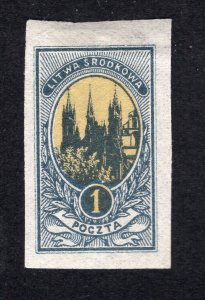 Central Lithuania 1921 dark gray & yellow Church, Scott 35 Imperf. MNG