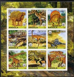 Angola 2002 Dinosaurs imperf sheetlet containing 9 values...