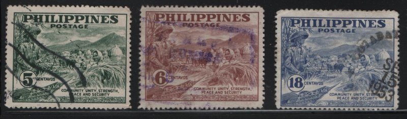 PHILIPPINES, 554-556, USED, 1951, HEADMAN OF BARANGAY INSPECTION HARVEST