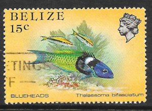 Belize 706: 15c Bluehead Wrasse (Thalassoma bifasciatum), used, VF