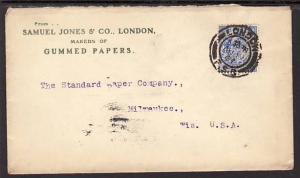 Great Britain to Milwaukee WI 1907 Cover 