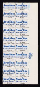 1927 Alcoholism Plate Block of 20 20¢ Stamps MNH 1981