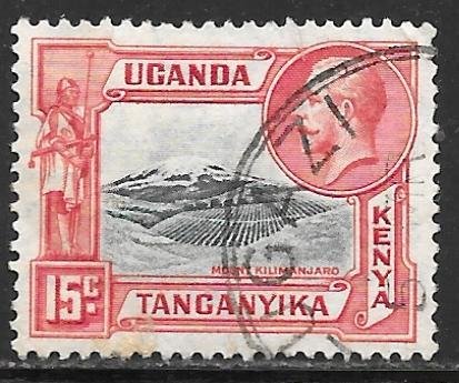 Kenya Uganda Tanganyika 49: 15c George V and Mount Kilimanjaro, used, F-VF