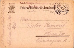 Austria Soldier's Free Mail 1917 K.u.K. Feldpostamt 375 Feldpostcard to Wien ...