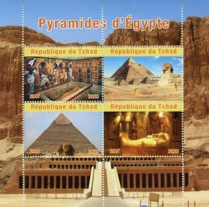 Archaeology Pyramids of Egypt Stamps Chad 2020 MNH Artefacts Architecture 4v M/S