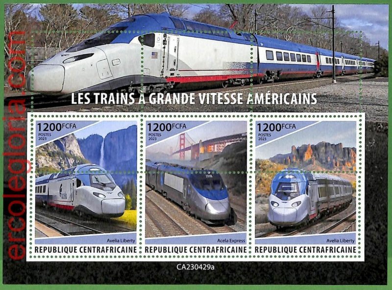 B1300 - Centrafricaine - ERROR MISPERF Stamp Sheet - 2023 - Transport, TRAIN-