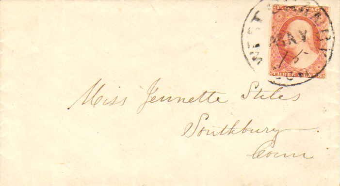 United States Connecticut West Granby c1855 cds  3c Washington 1851 Issue.