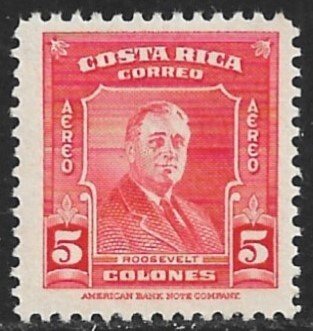 COSTA RICA 1947 5col Franklin Delano Roosevelt Airmail Sc C167 MLH