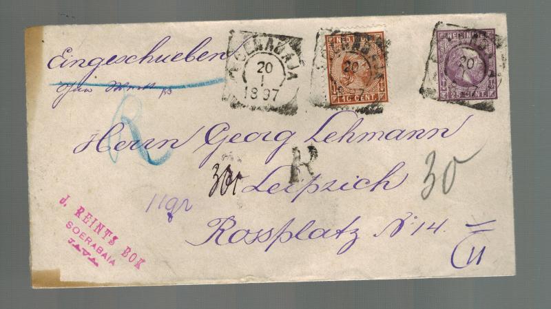 1897 Java Netherlands Indies Cover to Leipzich Holland Red Wax Seals