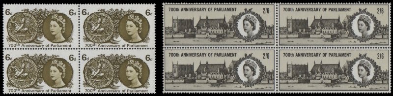 GB (L074) - 1965 Sg663-Sg664 700th Parliament x4 sets (Ord) as shown, Mint (NH)