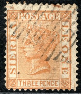 SIERRA LEONE QV Stamp 3d *Used* POSTAL FORGERY? Faults 1870s* Unusual BLUE87