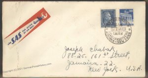 Germany 1952 BRD Building Roetngen SAS First Flight Bremen New York Cover 104190