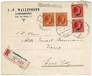 Luxembourg 1928 Ville cancel on internal registered cover