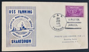1938 US Navy Post Office Kingston Jamaica Cover to Washington USA USS Fanning