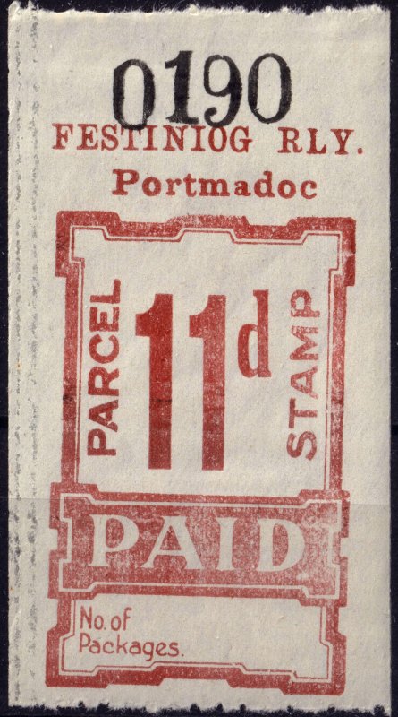 GB / Wales - FESTINIOG RAILWAY Parcel Stamp 11d (Portmadoc) - Mint