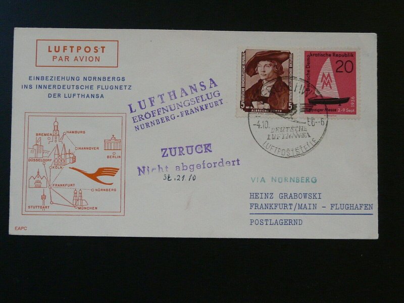 first flight cover Lufthansa 1956 Berlin to Frankfurt via Nurnberg 91539