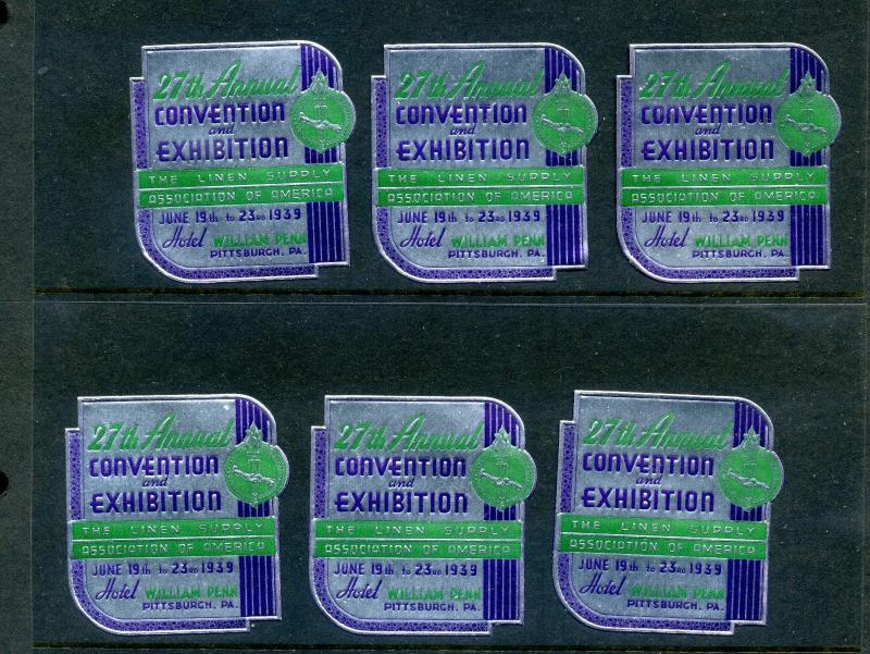 6 VINTAGE 1939 LINEN SUPPLY FAIR & EXPO POSTER STAMPS (L885) PITTSBURGH PA