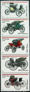 3019-23 32¢ Antique Automobiles Strip of Five, Mint NH OG  VF