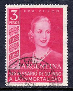 ARGENTINA — SCOTT 627 — 1954 3p EVA PERON ISSUE, WMK. 288 — USED — SCV $50