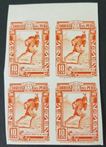 Peru 1937 El Chasqui Inca Courier Imperfect Waterloo Sons Block Of 4.  XF. MNH