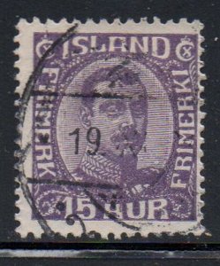 Iceland Sc 117 1920 15 aur violet Christian X dark gray stamp used