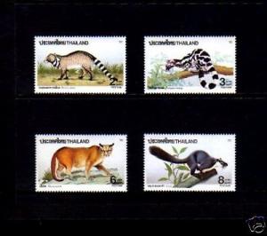 THAILAND - 1991 - WILD ANIMALS - GOLDEN CAT - CIVET - SQUIRREL - MNH - MINT SET!