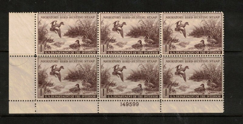 USA #RW9 Very Fine Never Hinged Plate Block Of Six