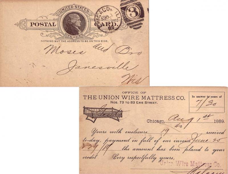 United States Illinois Chicago 1889 numeral duplex  Postal Card  Reverse Illu...