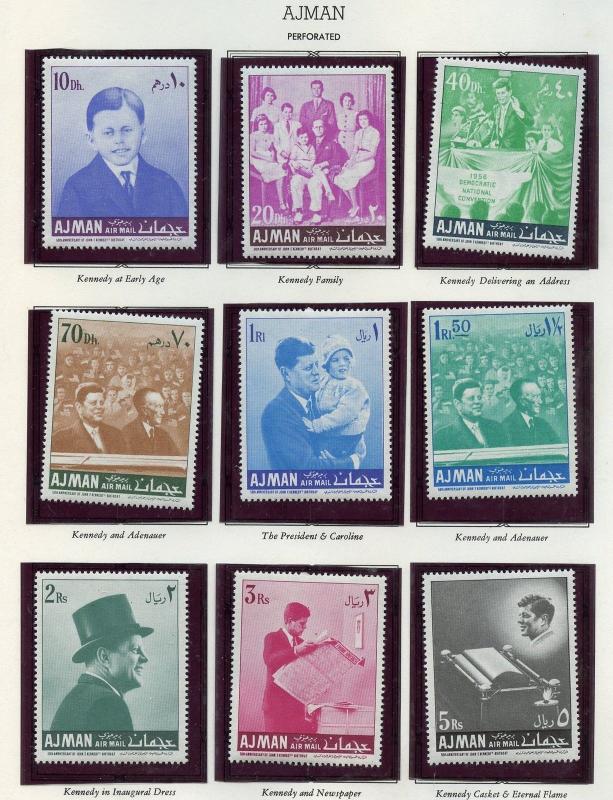 AJMAN  JOHN F KENNEDY MEMORIAL PERF & IMPERF  STAMPS  & SHEETLETS MINT NH 