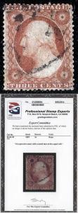 US Sc 25 Rose 3¢ Light Cancel PSE Cert