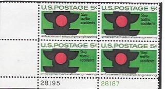 United States #1272  Stop Traffic Accidents.   MNH Plate Block