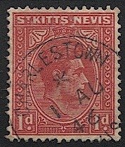 ST KITTS-NEVIS  Sc 80 1d KGVI, Used VF, CHARLESTOWN / NEVIS postmark/cancel